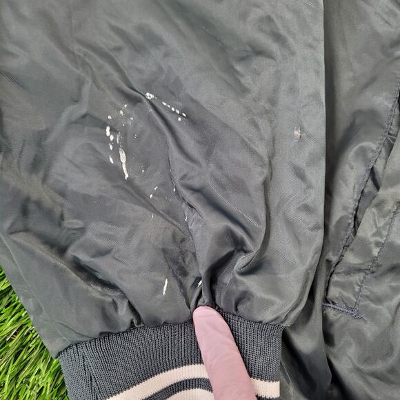 Vintage Y2K US-Navy Satin Bomber Jacket XL 26x27 Boxy NAVY Chief - Picture 11 of 16